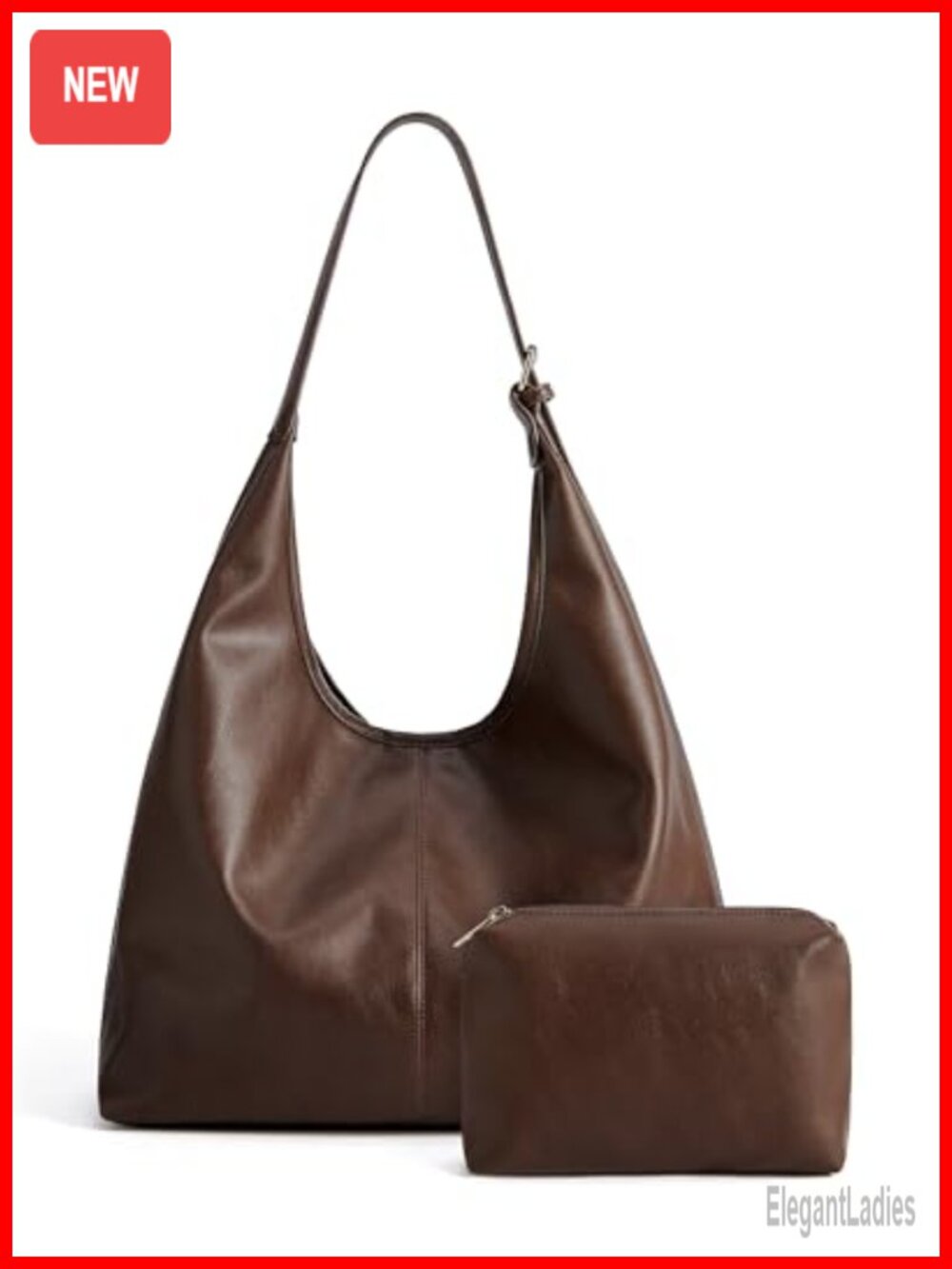 Hobo Shoulder Bag Vegan Leather Crossbody Tote with Pouch Adjustable Strap
